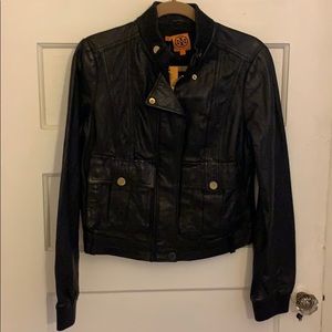 Tory Burch leather bomber Richard jacket black 10